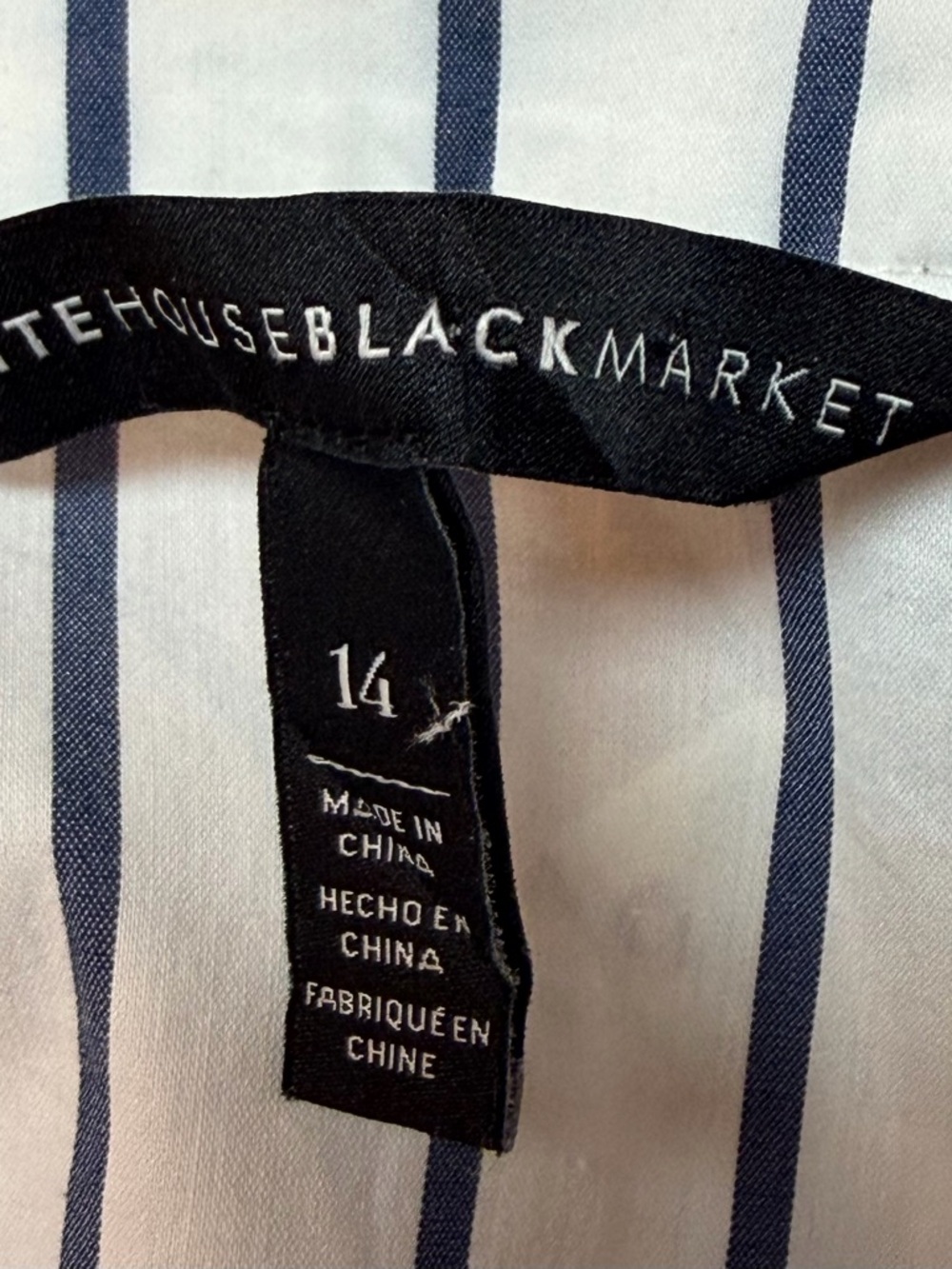 WHBM White Black Stripe Blouse Bell Sleeve V Neck Top Size 14 - Picture 4 of 6